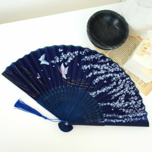 판촉 답례 수공예 타공 실크 전통 여름 부채 (나비의 꿈)