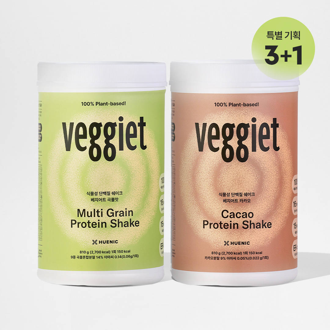 3+1 휴닉 베지어트 식물성단백질 파우더 쉐이크 비건 완두콩 곡물맛 <b>카카오맛</b> 810g 보틀