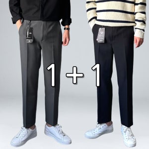 1+1 남자 슬랙스 뒷밴딩 9부 10부 빅사이즈 스판 바지