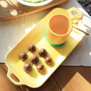 칠린 멜라민 웨어 직사각 핸들 접시-브런치 플레이팅 카페 캠핑 식기 손잡이 그릇 서빙 접시