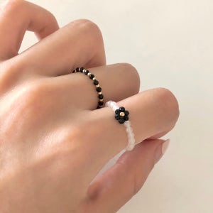 핸드메이드 원석 꽃 비즈 천연석 레이어드 반지 4color