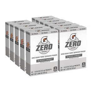 게토레이 제로 분말 스틱형 10개입 12박스 글레시어 체리 Gatorade G Zero Powder, Glacier Cherry, 0.10oz