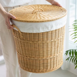 라탄 원형 세탁바구니 빨래바구니 빨래통 런드리바스켓 이동식 세탁실 중
