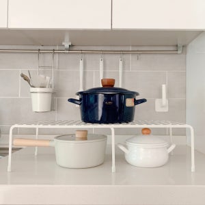 살림공간 후라이팬 접시 정리대 그릇 냄비 거치대 선반 2단 정리선반 (길이조절)