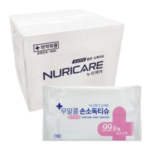 소확행몰 누리케어 무알콜 손소독티슈 휴대용 물티슈 1매 (400개)