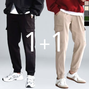 1+1 남자 조거팬츠 밴딩 카고 스판 면 빅사이즈 가을 겨울 작업 조커 바지