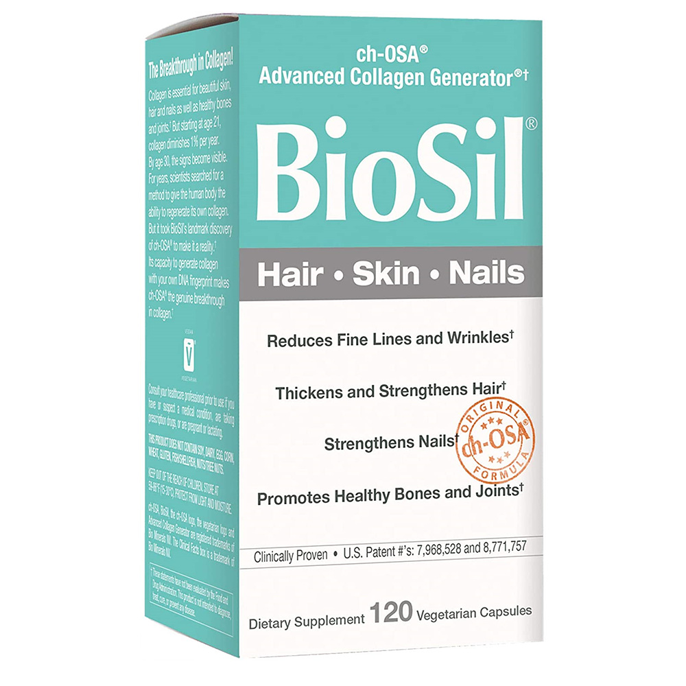 Natural Factors <b>BioSil</b> Hair Skin Nails 네츄럴 팩터스 바이오실 <b>헤어 스킨 네일</b> 식물성<b>캡슐</b> <b>120</b>정