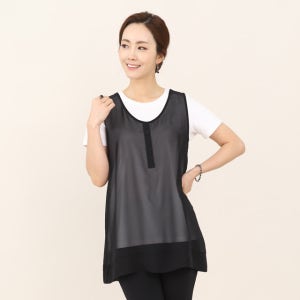 엄마옷 앞단추 쉬폰 시스루 민소매 라운드 여성 조끼 베스트 V04001