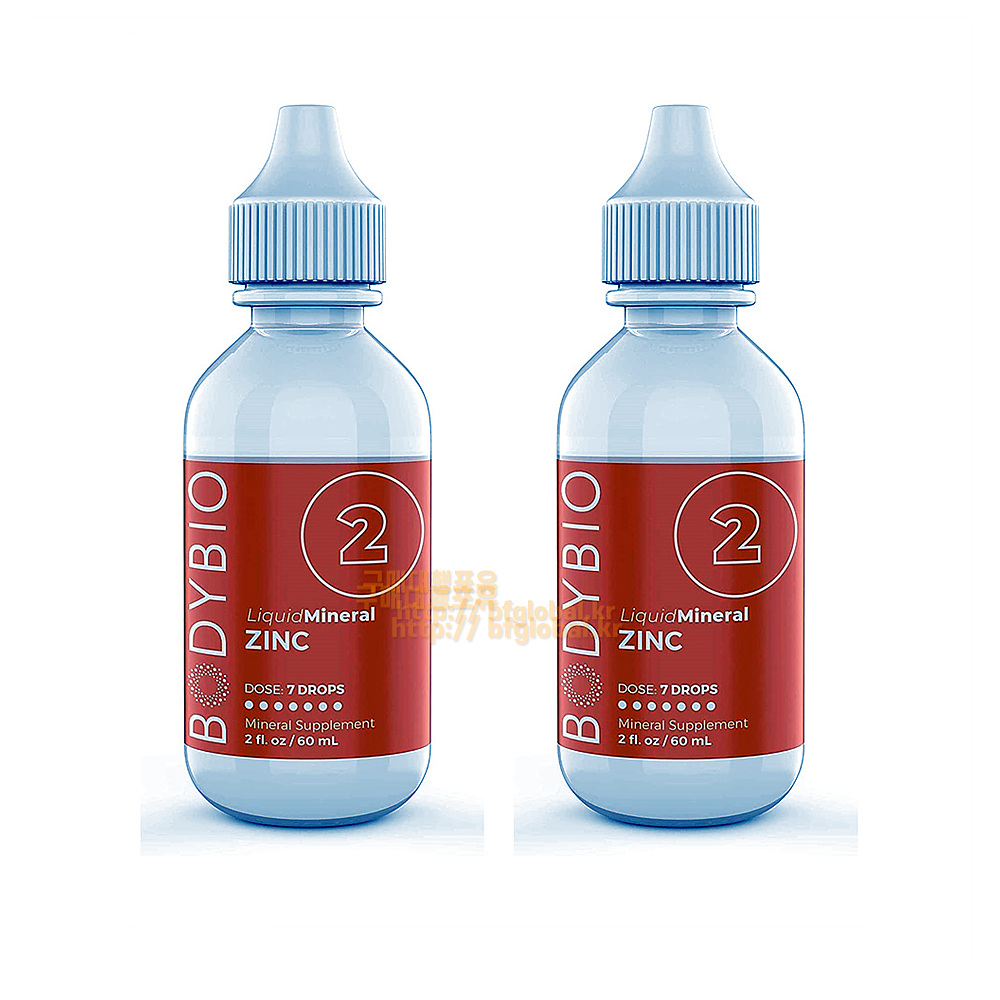 BodyBio Zinc <b>바디바이오</b> 액체 미네랄 아연 영양영양제 60ml (2 fl oz) 2팩