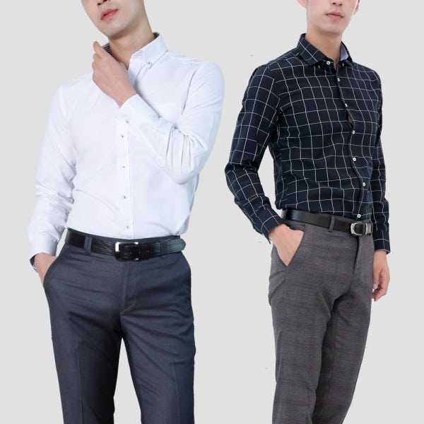 남성 구김없는 와이셔츠 슬림 옥스포드 정장 셔츠