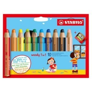 스타빌로 우디 3 in 1 색연필 10색 세트 (샤프너 포함)