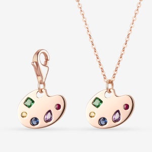 14k 18k 비비드 파레트 참 펜던트,목걸이 / 리얼골드 무지개 큐빅 체인 레이어드