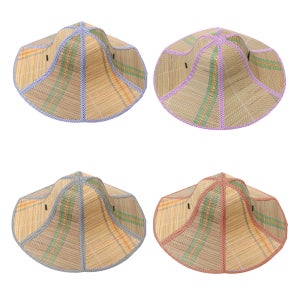 (왕골 접이식 베트남 모자 소형) 햇빛 차단 밀짚 왕골 고깔 삿갓 캡 모자