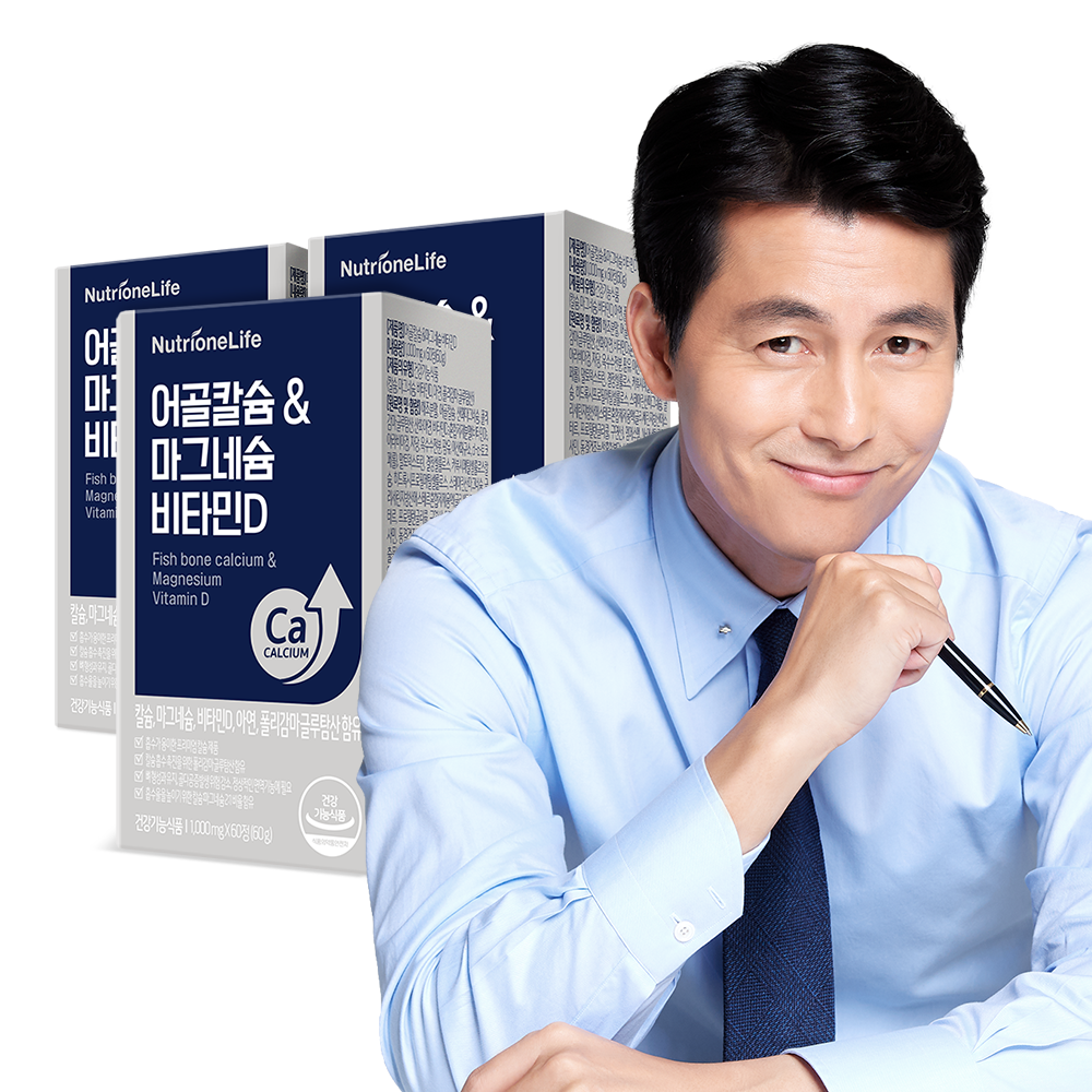 뉴트리원 정우성 <b>어골 칼슘 마그네슘 비타민D</b> 60캡슐, 3개