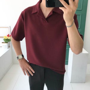남자 반팔티 세미오버핏 오픈 카라티셔츠