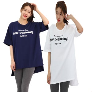 20002TS-베스트 롱티셔츠 롱티 반팔 오버핏 여성 빅사이즈 트임