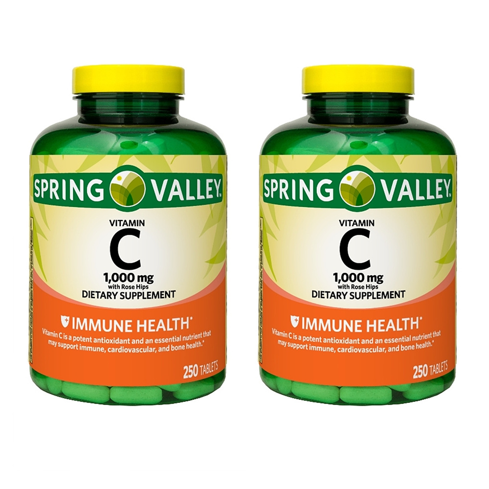 <b>스프링 벨리 비타민C</b> 로즈힙 1000mg 250정 2개 Spring Valley Vitamin C Tablets with Rose Hips