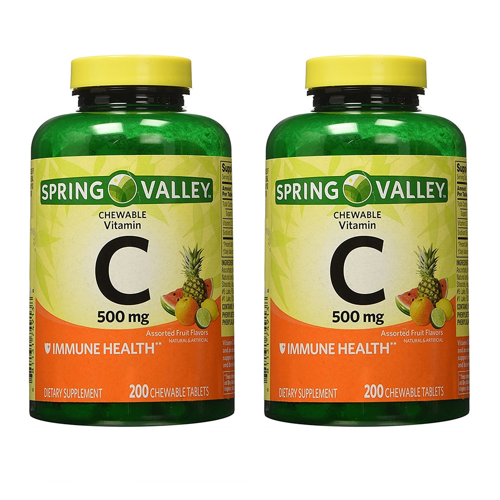 Spring Valley <b>스프링 벨리 비타민C</b> 500mg 200정 2개 Vitamin C Multiple Fruit Flavors Chewable Tablets 과일맛