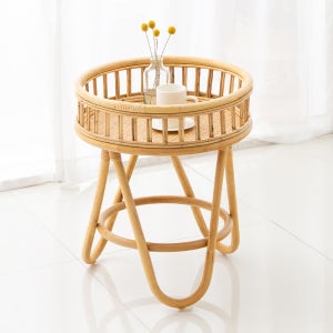 자르 라탄 원형테이블 미니 트레이 티테이블 원목 소파 침대 거실 협탁