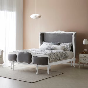 클레어 프렌치 엔틱라탄 LK 라지킹 침대 신혼 부부 호텔 침대프레임 원목 화이트 벨벳