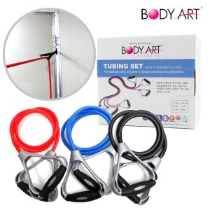 바디아트 도어짐 3단계 강중약 튜빙 튜브 밴드 세트 도어 앵커 클립 핸들 헬스 탄력 밴드