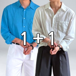 1+1 남자 린넨 셔츠 여름 오버핏 남성남방 와이셔츠