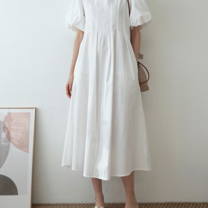 [SALE] 라이트 퍼프 롱 원피스 (3color) 편안 데일리원피스
