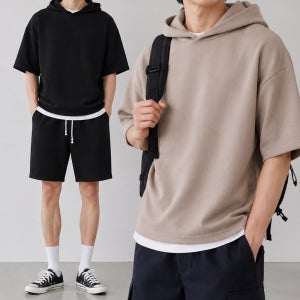 남자 여름 오버핏 반팔 후드티 비치 박스
