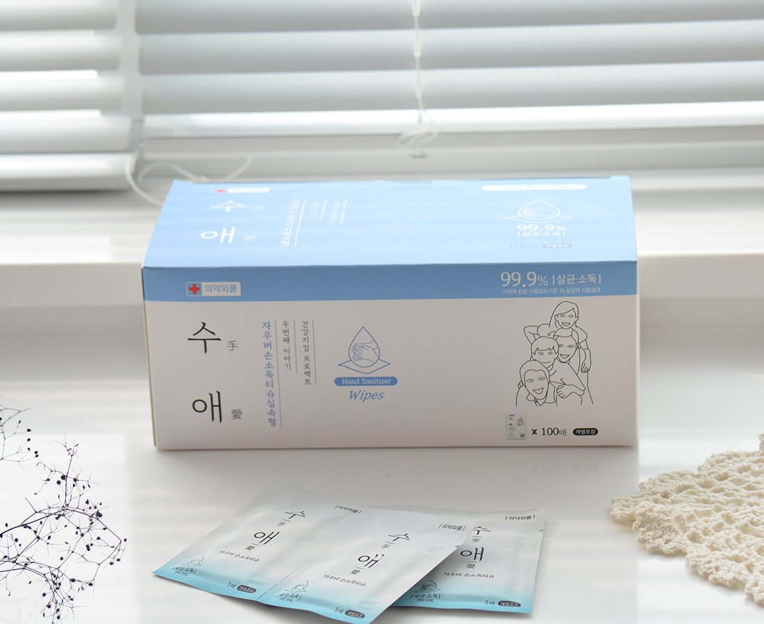 수애 손소독티슈 식물성에탄올 개별포장형 100매, 1개