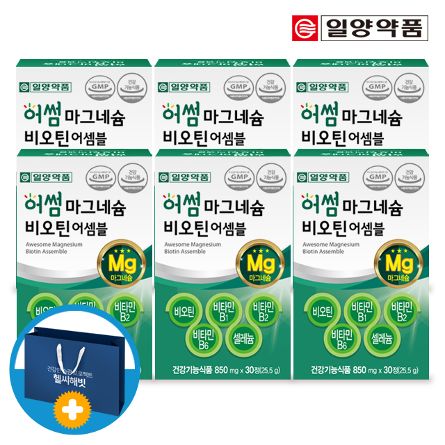 일양약품 산화 <b>마그네슘</b> 비타민B 비오틴 영양제 6박스 쇼핑백