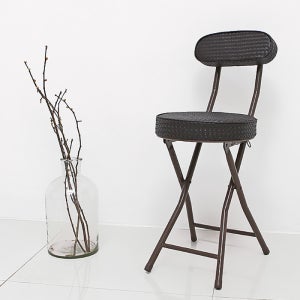 이지라이프 그리드 등받이 원형 접이식 스툴 간이 의자 초콜렛