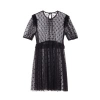 Dot flower lace dress - Black