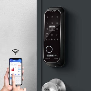 라맥스 IoT 스마트 도어락 보조키형 지문인식 원격제어 임시비밀번호 비상열쇠 현관문