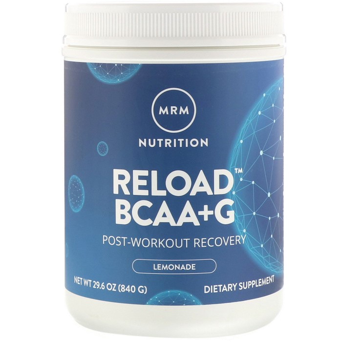 MRM 다시로드 BCAA ＋ G <b>후</b> <b>운동</b> 복구 레모네이드 29.6 온스 (840g)