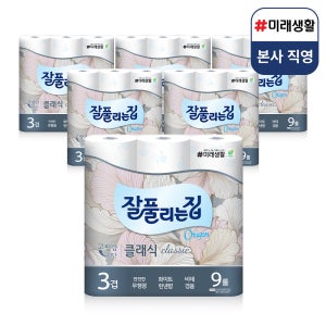 미래생활 잘풀리는집 클래식 3겹 무형광 화장지 27m, 9롤, 6팩