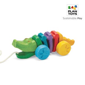플랜토이즈 유아 원목 걸음마 6개월 아기 장난감 무지개악어 1416 끌차 돌아기 선물
