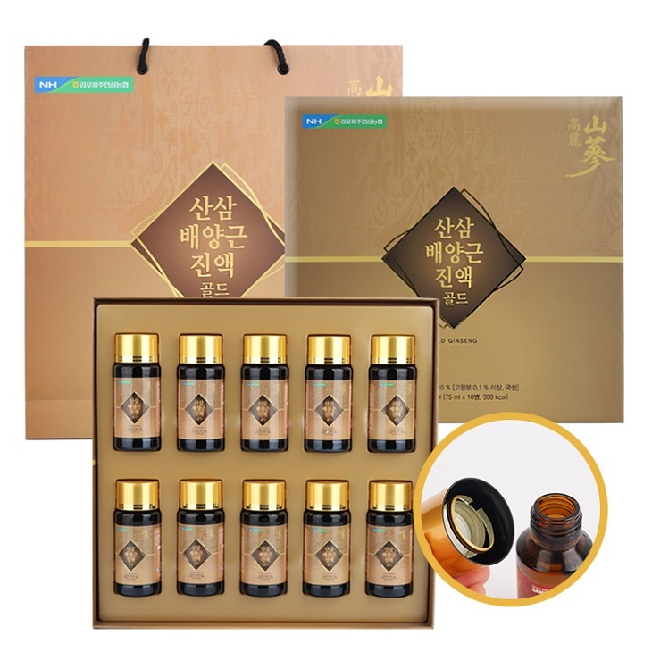 농협 산삼배양근 <b>진액골드 75ml</b> x10병 (쇼핑백포함) 산삼배양근+<b>홍삼</b>추출액 84%함유