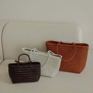 [자체제작] 클래식 소가죽 베이직 위빙 쇼퍼 토트백 라탄 여름 왕골 가방 we4030