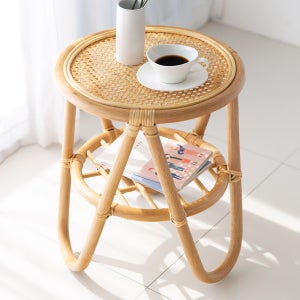 트레그 라탄 티테이블 원형 미니테이블 우드 쇼파 거실 침실 협탁 카페