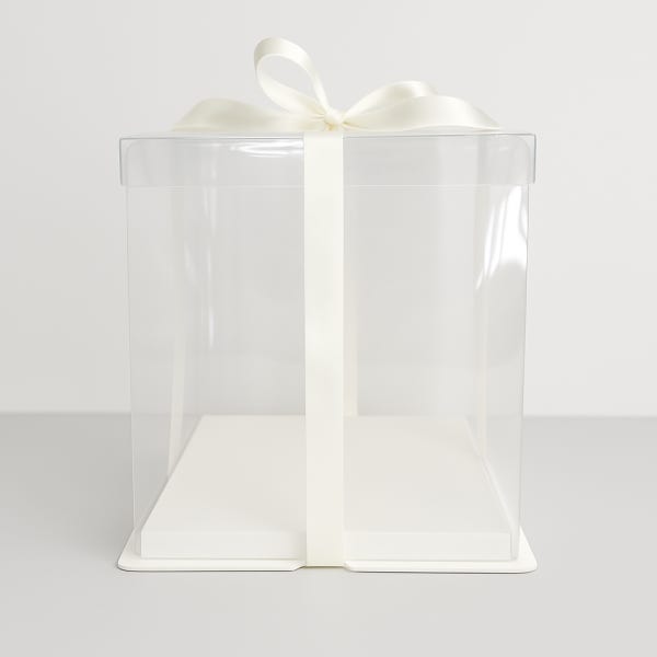 투명 케이크 상자 박스 선물 포장 용기 케이스 밑밭침 포함 도시락 베이킹 (투명 18x18x12.5 베이지)