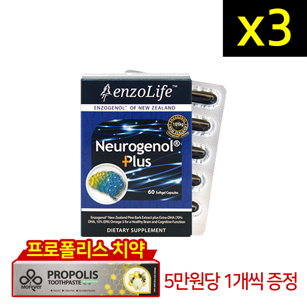 <b>엔조라이프</b> 뉴로제놀플러스 두뇌건강 60정 3개 + 치약