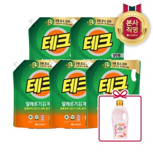 테크 진드기 알레르기 원인 제거 세탁세제 일반 리필 2L 5개+ 특별증정(아우라 윌유메리미 1L 1개)