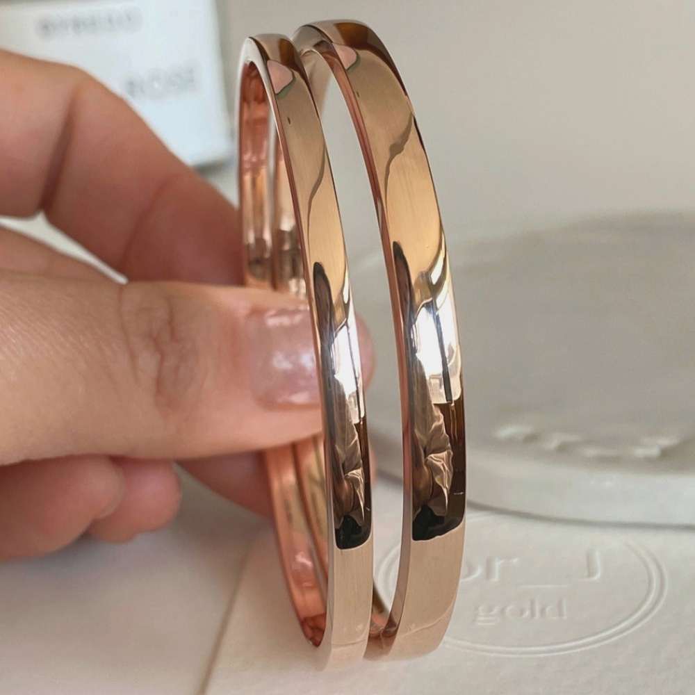 14k 18k 할로우 사각 파이프 3.5mm 5mm 남자 여자 커플 뱅글 팔찌