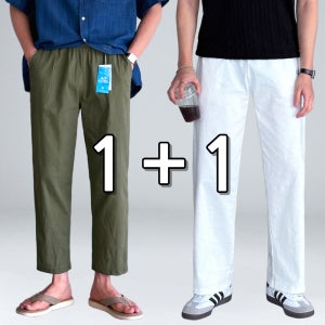 1+1 남자 와이드팬츠 남자린넨바지 밴딩 여름바지