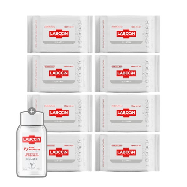 랩신 휴대용 손소독티슈 20매X8개+새니타이저 겔 60ml