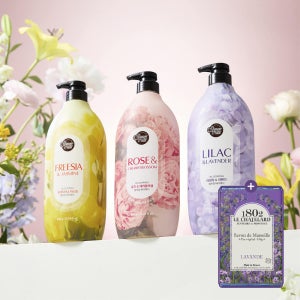 샤워메이트 블루밍 바디워시 900g X3개 로즈 앤 체리블라썸 +라벤더 비누 100g