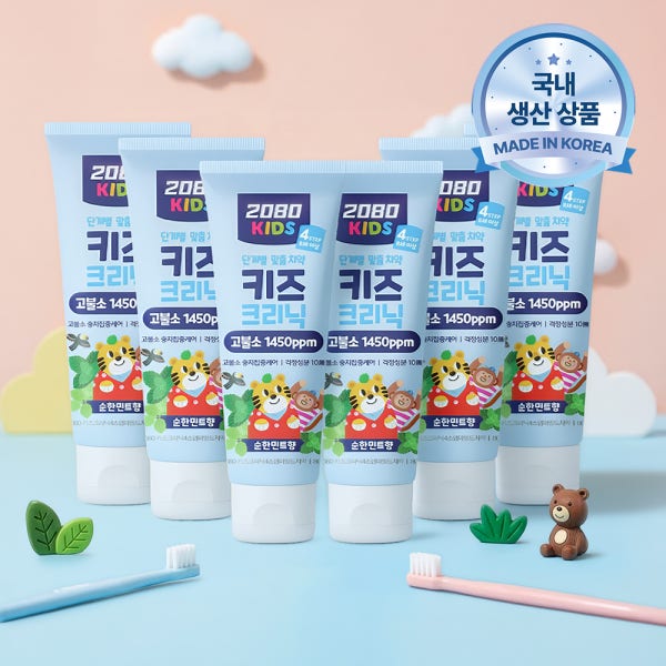 2080 키즈크리닉 치약 4단계 순한민트 80gX6입