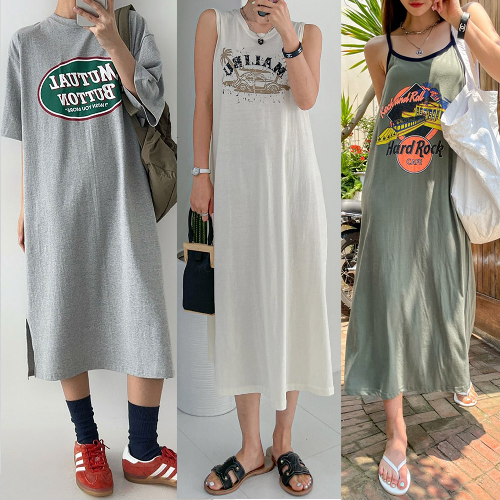 면원피스 끈 나시 반팔 캡소매 맥시 롱 빅사이즈 시원한 여름 휴양지 편한 캐주얼 홈원피스