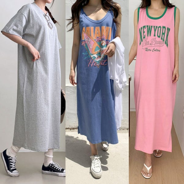 면원피스 롱 빅사이즈 끈 나시 반팔 긴팔 여름 휴양지 시원한 냉감 캐주얼 홈원피스 데일리룩