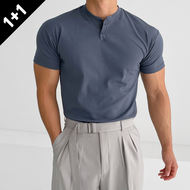 [욱사장픽] 1+1 맨즈 헨리넥 머슬핏 반팔티 6color